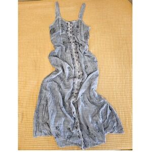 Henna Embroidered Button Front Maxi Dress Boho Fairycore Cottagecore Lightweight